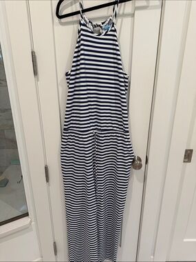 Striped Navy and White Sleeveless Jumpsuit